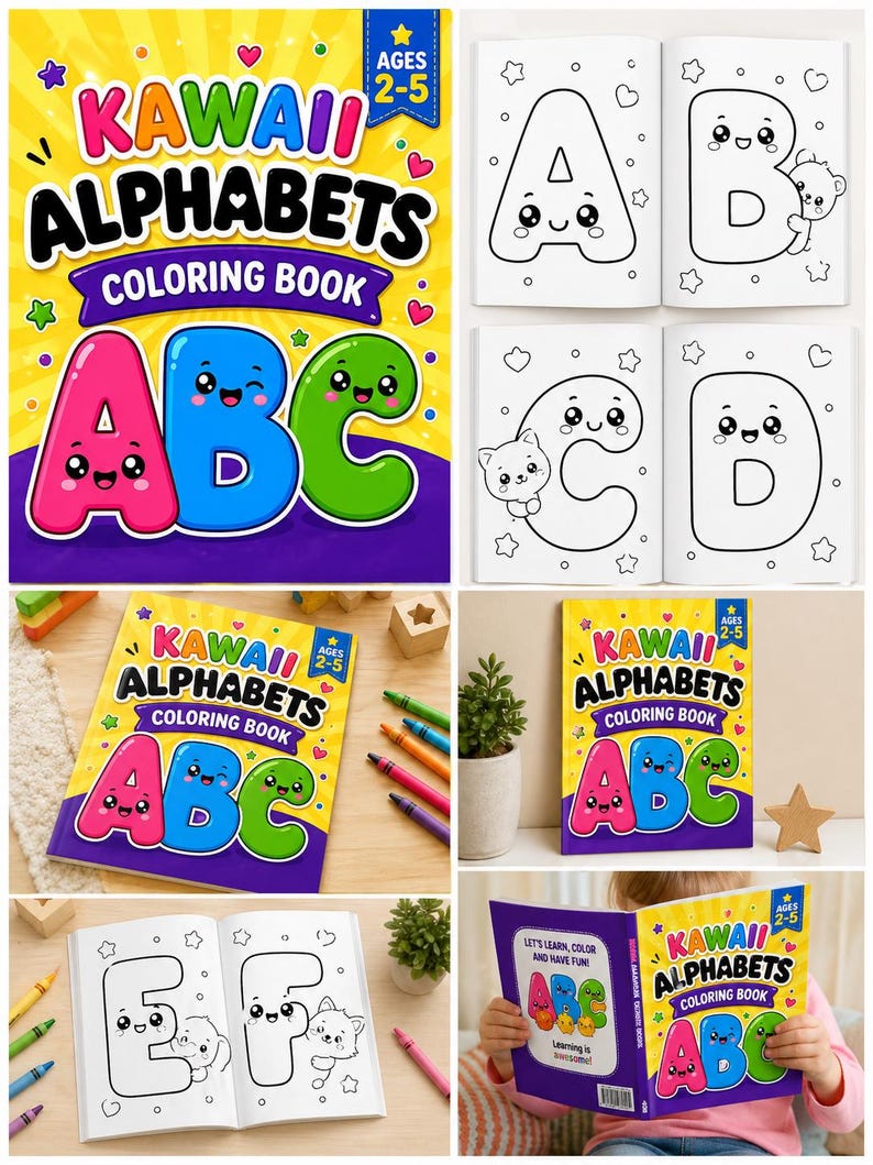 Printable Kawaii Alphabet Coloring Book | ABC Learning Pages for Kids ...