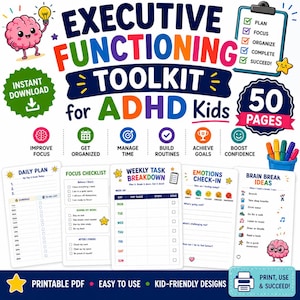 Quaderno di esercizi per bambini con ADHD sulle funzioni esecutive / Strumento stampabile per il monitoraggio di concentrazione, pianificazione, organizzazione e abitudini (PDF)
