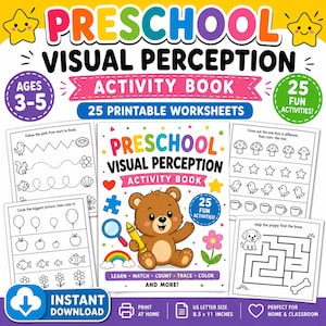 Preschool Visual Perception Activity Book | 25 Printable Learning and Coloring Worksheets