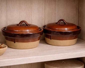 Cazuelas de gres con acabado esmaltado estilo vintage – Juego de 2 (18 cm)