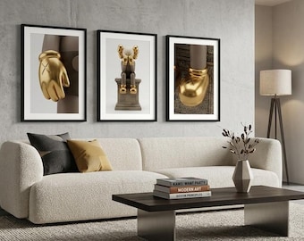Printable KAWS Poster Set of 3: Gold Brown Wall Art Hypebeast Figure (Digital Download)