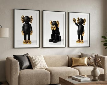 Printable Kaws Poster Set: Gold & Black Hypebeast Wall Art, Modern Street Art (Digital Download)