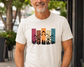 chemise montagne vintage, t-shirt extérieur rétro, t-shirt amoureux de la nature, chemise de randonnée, t-shirt graphique montagne, chemise aventure en forêt