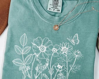 Chemise vintage à fleurs pressées Comfort Colors® T-shirt style cottage bohème T-shirt floral botanique T-shirt fleurs sauvages Cadeau pour jardinier T-shirt fleuri