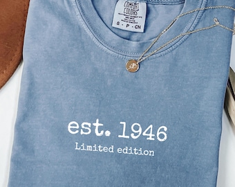 Comfort Colors®Est. 1946, 80th Birthday Shirt, Minimalist Classic, Birthday Gift Men & Women, Celebrating Eighty Years Old
