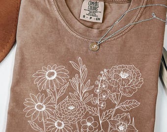 Chemise vintage à fleurs pressées Comfort Colors®, chemise Boho Cottagecore, t-shirt à fleurs botaniques, cadeau pour jardinier, chemise à fleurs