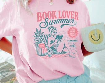 Comfort Colors® Chemise d'été Book Girl, Amateur de lecture sur la plage, T-shirt d'été livresque drôle, Chemise de plage surdimensionnée pour liseuse, Chemise de vacances livresque