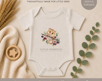 Illustration du petit loir pour bébé | Vêtements bébé neutres souris des bois
