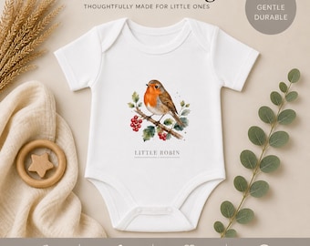 Body per neonati/tutina con illustrazione di un piccolo pettirosso e disegno di un uccellino.