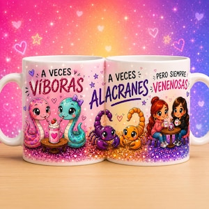 Siempre Venenosas PNG, Mug Wrap Sublimation 11oz 15oz, Besties Mug Design, Amigas Hermanas, Víboras Alacranes Kawaii, Taza PNG