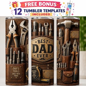 Best Dad Ever Tumbler Wrap PNG, Tool-Themed 20oz Skinny Tumbler Design, Father's Day Gift, Sublimation Template. Best Dad Gift. Tool Box.