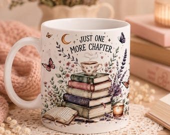 Nur noch ein Kapitel Tassenverpackung PNG, Buchliebhaber-Sublimationsdesign, Lesekaffeetasse, Bücherwurm-Geschenk, Blumenbücher-Schalen-Verpackung, 11 Unze 15 Unze