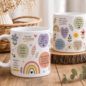 Taza con Afirmaciones Diarias, Plantilla 11oz och 15oz, Diseño Motivacional PNG, Frases motivacionales