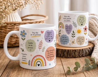 Taza con Afirmaciones Diarias, Plantilla 11oz y 15oz, Diseño Motivacional PNG, Frases motivacionales