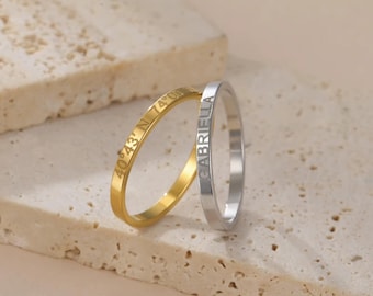 Custom Engraved Name Ring, Personalized Stainless Steel Ring, 2MM Minimalist Band Ring, Anniversary Wedding Gift Jewelry