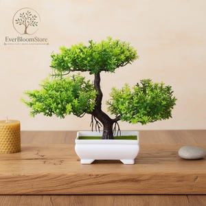Bonsái artificial en maceta / Planta decorativa artificial en maceta / Mini bonsái para jardín zen / Planta pequeña para escritorio / Decoración de oficina en casa de estilo japonés
