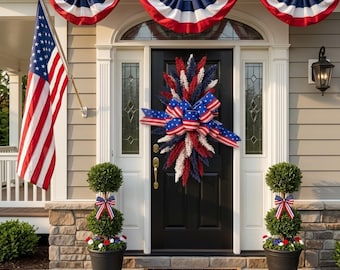 4th of July Wreath, Patriotic Front Door Wreath, Independence Day Decor, USA Door Hanger, Red White Blue Decor