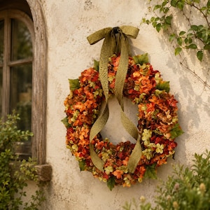 Herbstlicher Hortensienkranz, Herbstlicher Türkranz, Blumenschmuck im Landhausstil, Rustikale Dekoration für Thanksgiving, 40 cm (15,75 Zoll)