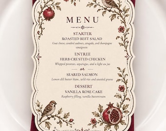 Pomegranate Wedding Menu | Vintage Botanical Menu Card
