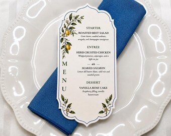Amalfi Coast Wedding Menu | Lemon Wedding Menu | Mediterranean Wedding Menu | Die Cut Reception Menu | Italian Wedding Decor