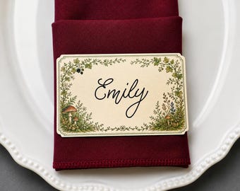 Personalized Woodland Mushroom Place Cards | Cottagecore Wedding Escort Cards | Forest Fairy Wedding Decor | Enchanted Garden Name Cards