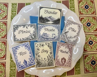Vintage Postage Stamp Wedding Place Cards | Custom Guest Name Cards | Botanical, Swan & Toile Wedding Seating Cards