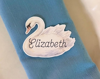 Elegant Swan Place Cards – Custom Wedding/Event Name Cards | Whimsical Watercolor Table Decor