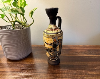 Handmade in Greece Lekythos Vase Replica | Greek Pottery Mythology Vessel | Classical Greek Decor | Souvenir Collectible