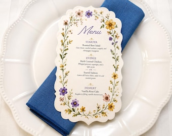 Meadow Bloom Wedding Menu | Scalloped Die Cut Wedding Menu | Floral Reception Menu | Botanical Garden Wedding Menu | Custom Menu