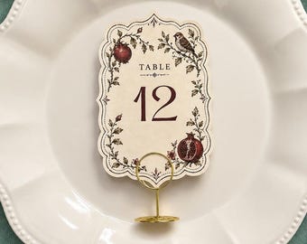 Pomegranate Wedding Table Numbers | Vintage Botanical Table Signs