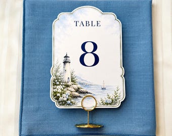 Coastal Wedding Table Numbers | Beach Wedding Table Number Cards | Nautical Wedding Decor | Lighthouse Table Numbers | Reception Seating