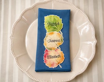 Aspen Leaf Place Cards | Watercolor Fall Wedding Escort Cards | Personalized Leaf Name Cards | Rustic Mountain Wedding Place Settings