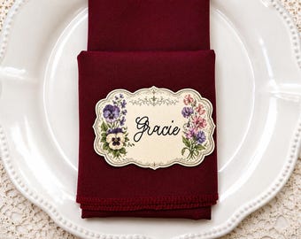 Vintage Wildflower Place Card, Floral Wedding Escort Card, Botanical Wedding Name Card, Garden Wedding Seating Card, Die Cut Place Card