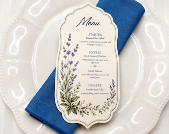 Provence Lavender Wedding Menu | Lavender Wedding Menu | French Country Wedding Menu | Die Cut Reception Menu | Custom Menu