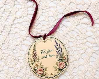Vintage Botanical Favor Tag | Wedding Favor Tags with Ribbon | Wildflower Gift Tags | Garden Wedding Favor Tag | Personalized Wedding Favor