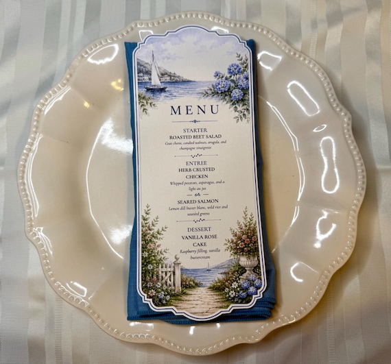 Coastal Wedding Menu Cards | Beach Wedding Menus | Nautical Reception Menu | Seaside Wedding Decor | Lighthouse Sailboat Watercolor Menu