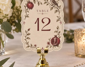Pomegranate Wedding Table Numbers | Vintage Botanical Table Signs