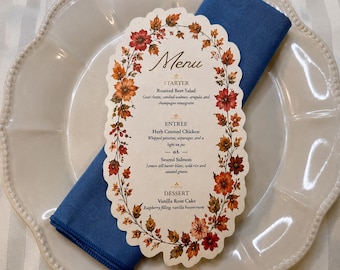Autumn Bloom Wedding Menu | Fall Wedding Menu | Scalloped Die Cut Wedding Menu | Rustic Floral Reception Menu | Custom Menu