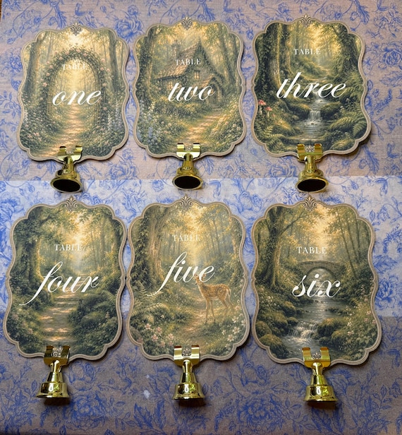 Woodland Wedding Table Numbers | Enchanted Forest Wedding Decor | Fairy Tale Reception Signs | Cottagecore Table Numbers | Vintage Painting