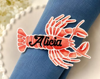 Lobster Wedding Place Card, Coastal Wedding Escort Card, Nautical Reception Seating Card, Beach Wedding Table Decor, Personalized Name Card