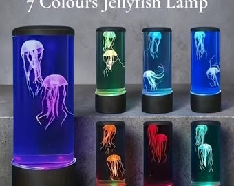 Lámpara de medusa LED de 7 colores cambiantes, luz ambiental nocturna, decoración de escritorio con temática de acuario oceánico, regalo para niños y niñas, decoración de dormitorio, lámpara de lava genial