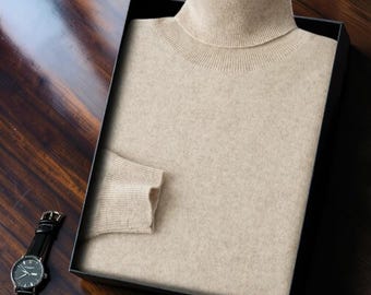 Men 100% Cashmere Sweater High Collar Knit Pullover Slim Fit Luxury Warm Winter Spring Soft Himalaya Cashmere Top Gift