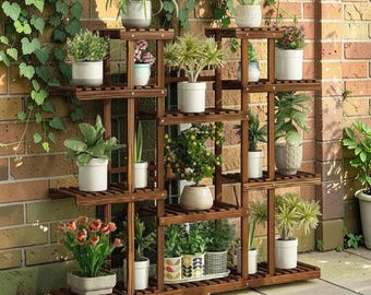 Wooden Plant Stand Indoor Outdoor Multi Tier Plant Shelf Flower Pot Display Rack Corner Plant Holder