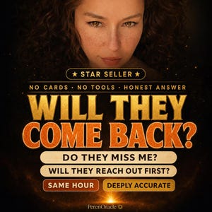 May include: A digital graphic featuring the text STAR SELLER, NO CARDS NO TOOLS HONEST ANSWER, WILL THEY COME BACK?, DO THEY MISS ME?, WILL THEY REACH OUT FIRST?, SAME HOUR, DEEPLY ACCURATE, and PerenOracle, set against a dark background with a person.