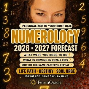 May include: A digital numerology forecast report for 2026 and 2027 featuring the text Personalized to your birth date, Numerology 2026-2027 Forecast, What were you born to do, What is coming in 2026 & 2027, Why do the same patterns repeat, Life Path, Destiny, Soul Urge.