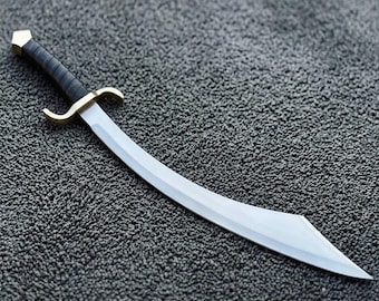 Espada falcata hecha a mano: hoja de acero, empuñadura de cuero, pieza de colección de fantasía vikinga (81 cm)