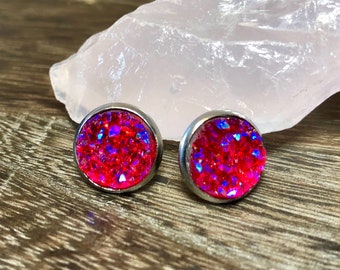 12mm Magenta Faux Druzy Studs