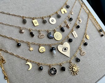 Charm Necklaces • Healing Collection • Gold Plated • Black • Grey • Gemstone