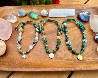 Anklets • Macramé • Gemstone • Adjustable • Green