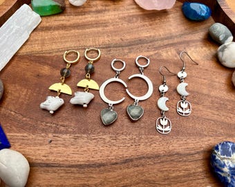Earrings • Gemstone Jewelry • Moon • Labradorite & Mother of Pearl
